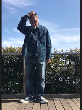 「レーシングジャケット」｜「アイテム（デニムパンツ）」を使った、サブーさん（メンズ・165cm）の春コーディネート