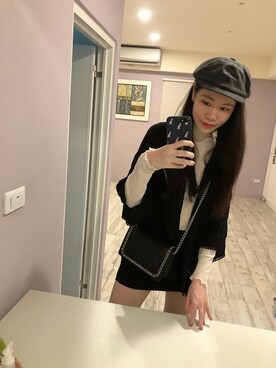 「H&M（エイチ・アンド・エム）のアイテム（ジャケット/アウター、ブラック系）」を使った、Anさん（レディース）の冬コーディネート