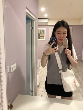 「KANGOL（カンゴール）のアイテム（ショルダーバッグ、ホワイト系）」を使った、Anさん（レディース）の冬コーディネート