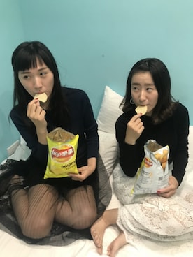 「Bershka（ベルシュカ）のアイテム（スウェット、ブラック系）」を使った、Anさん（レディース）の冬コーディネート