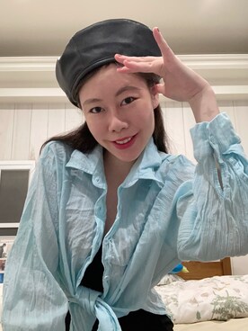 「made in Koreaのアイテム（トップス、ブルー系）」を使った、Anさん（レディース）の夏コーディネート