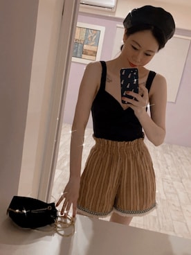 「Bedouのアイテム（パンツ、ベージュ系）」を使った、Anさん（レディース）の夏コーディネート