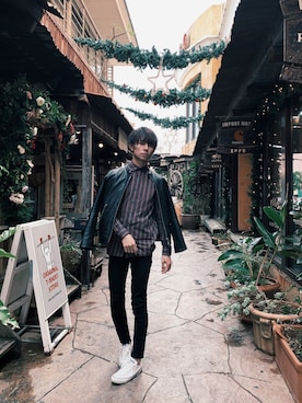「FREAK'S STORE（フリークスストア）のアイテム（ライダースジャケット）」を使った、山中 誠也さん（メンズ・172cm・20代）の冬コーディネート