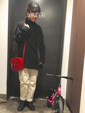 「URBAN RESEARCH（アーバンリサーチ）のアイテム（ピーコート）」を使った、MsWinterさん（レディース・154cm）の冬コーディネート