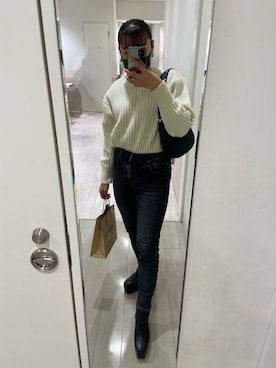 「MOUSSY（マウジー）のHW Rebirth BLACK SKINNY（デニムパンツ、ブラック系）」を使った、まいさん（レディース・160cm）の秋コーディネート