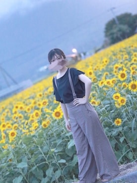 「ひまわり畑」｜「アイテム（オールインワン・サロペット）」を使った、de.さん（レディース・156cm）の秋コーディネート