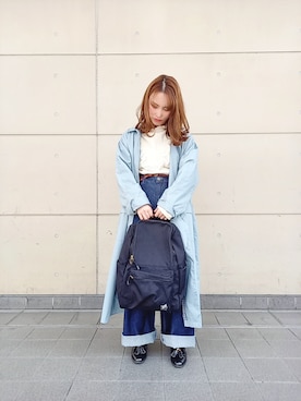 「レース」｜「アイテム（ステンカラーコート）」を使った、すぅさん（レディース・147cm）の冬コーディネート