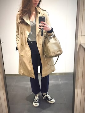 「定番」｜「アイテム（トレンチコート）」を使った、rrrrrさん（レディース・158cm）の春コーディネート