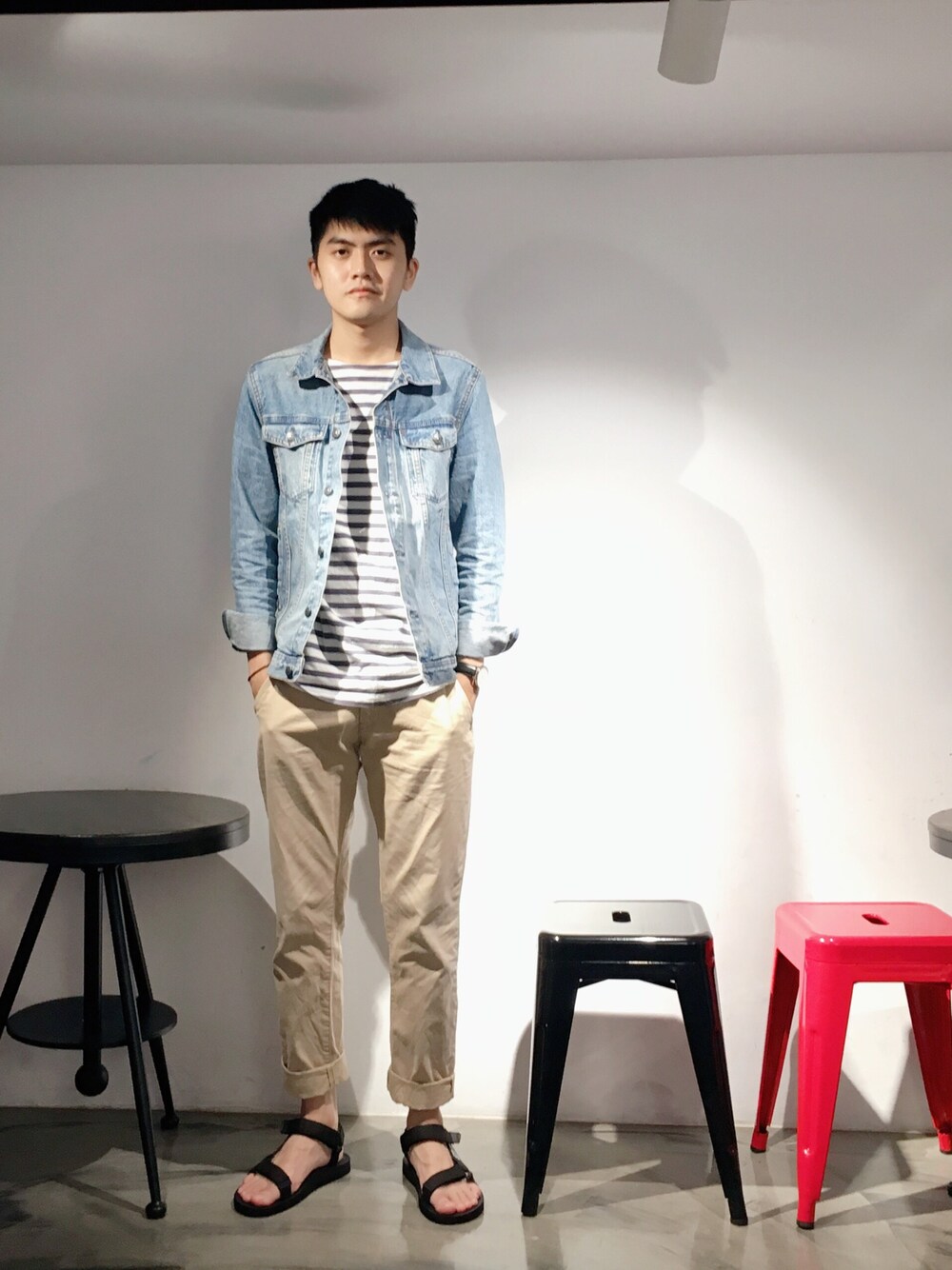 「kaohsiung、Taiwan、ootd、boy、men、H&M、Hawkins」｜「H&Mのアイテム（デニムジャケット、ブルー系）」を使った、Owen_Hsieh_TWさん（メンズ・175cm）の秋コーディネートの1枚目の写真