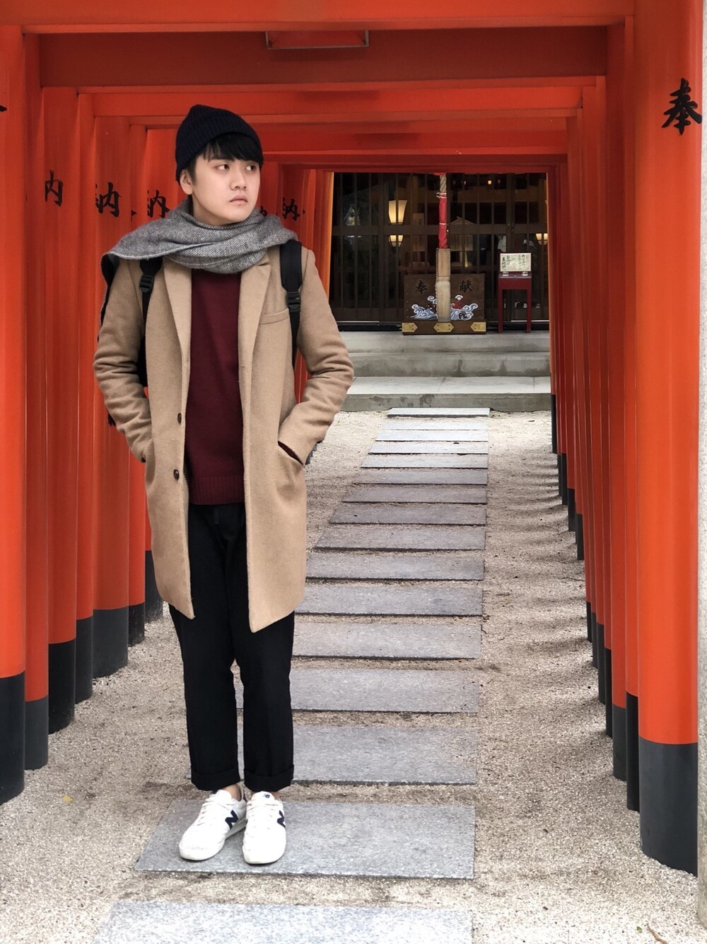 「Japan、fukuoka、Taiwan、ootd、men、boy」｜「H&Mのアイテム（ムートンコート、ベージュ系）」を使った、Owen_Hsieh_TWさん（メンズ・175cm）の春コーディネートの1枚目の写真
