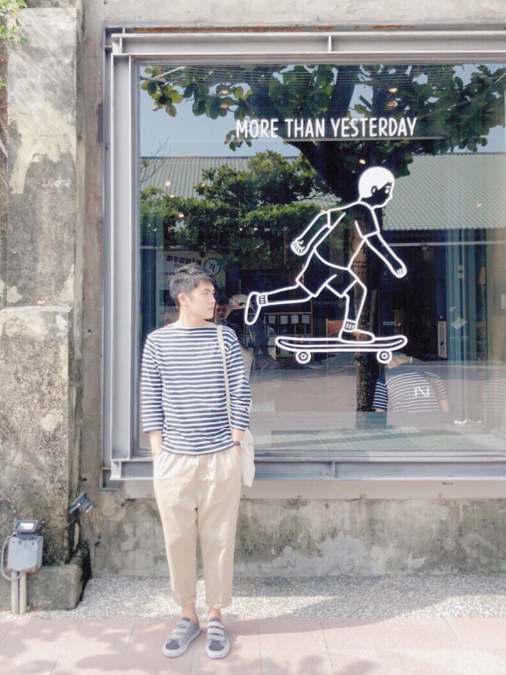 「kaohsiung、Taiwan、ootd、boy、men、VANS、MUJI、Noritake、Japanese style」｜「無印良品のアイテム（Tシャツ/カットソー、ブルー系）」を使った、Owen_Hsieh_TWさん（メンズ・175cm）の春コーディネートの1枚目の写真