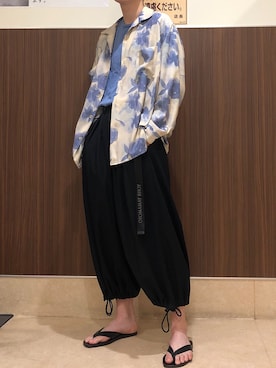「Johnbull Private labo（ジョンブルプライベートラボ）のアイテム（サンダル）」を使った、きゅさん（メンズ・179cm）の夏コーディネート
