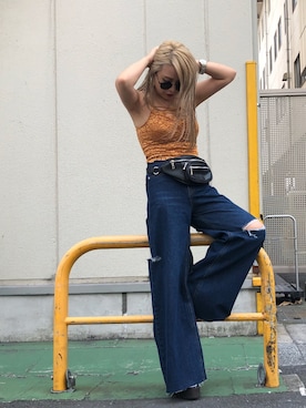 「ENVYM（アンビー）のＺＩＰ ＷＡＩＳＴ ＢＡＧ（ボディバッグ/ウエストポーチ）」を使った、Kahoyanさん（レディース・150cm）の夏コーディネート