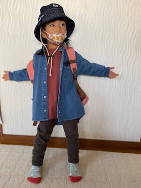 「MAKE YOUR DAY（メイクユアデイ）のアイテム（シャツワンピース）」を使った、ｍａｍｅ＊さん（キッズ・90cm）の秋コーディネート