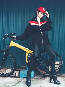 「Harley-Davidson（ハーレーダビッドソン）のアイテム（帽子）」を使った、七瀬みなみさん（レディース・168cm）の秋コーディネート