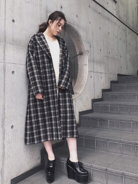 「EVRIS（エヴリス）のアイテム（その他アウター）」を使った、miyuさん（レディース・159cm）の冬コーディネート