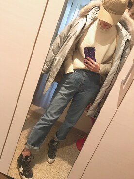 「WOOLRICH（ウールリッチ）のアイテム（ダウンジャケット/コート）」を使った、douhuaerさん（レディース・163cm）の春コーディネート