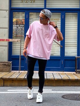 タンクトップを使った ピンクtシャツ のメンズ人気ファッションコーディネート Wear