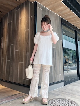 「レースパンツ」｜「アイテム（財布/小物）」を使った、tomohaさん（レディース・156cm）の春コーディネート