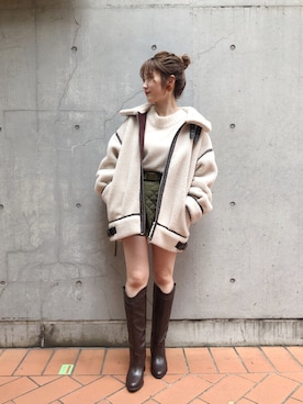 「Chico（チコ）のアイテム（ムートンコート）」を使った、tomohaさん（レディース・156cm）の秋コーディネート