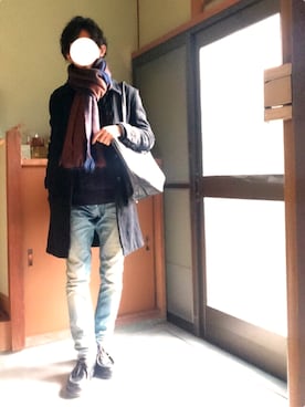 「パラブーツ」｜「アイテム（ステンカラーコート）」を使った、HIROさん（メンズ・159cm）の冬コーディネート
