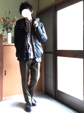 「パラブーツ」｜「アイテム（ダウンジャケット/コート）」を使った、HIROさん（メンズ・159cm）の冬コーディネート