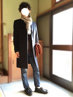 「パラブーツ」｜「アイテム（チェスターコート）」を使った、HIROさん（メンズ・159cm）の冬コーディネート