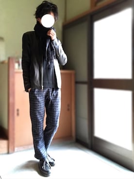 「パラブーツ」｜「アイテム（ライダースジャケット）」を使った、HIROさん（メンズ・159cm）の冬コーディネート
