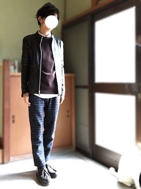 「パラブーツ」｜「アイテム（ライダースジャケット）」を使った、HIROさん（メンズ・159cm）の春コーディネート
