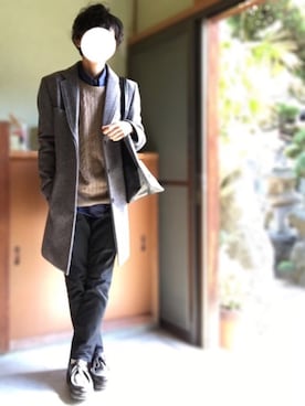 「パラブーツ」｜「アイテム（チェスターコート）」を使った、HIROさん（メンズ・159cm）の春コーディネート