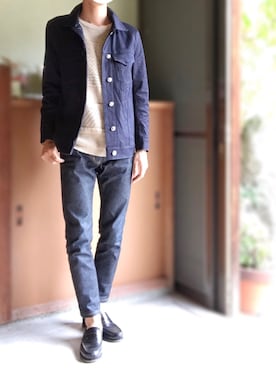 「ATTACHMENT（アタッチメント）のアイテム（デニムジャケット）」を使った、HIROさん（メンズ・159cm）の秋コーディネート