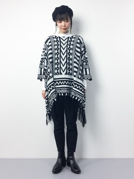 「select MOCA（セレクトモカ）のアイテム（ポンチョ）」を使った、ambiさん（レディース・160cm）の冬コーディネート