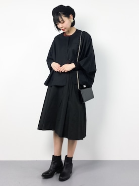 「ADIEU TRISTESSE LUXE（アデュートリステスリュクス）のアイテム（ノーカラージャケット）」を使った、ambiさん（レディース・160cm）の冬コーディネート