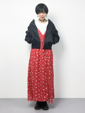 「L.H.P（エルエイチピー）のアイテム（MA-1）」を使った、ambiさん（レディース・160cm）の春コーディネート