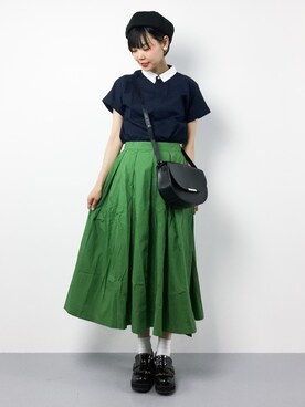 「titivate（ティティベイト）のタイプライタータックフレアスカート（スカート）」を使った、ambiさん（レディース・160cm）の夏コーディネート