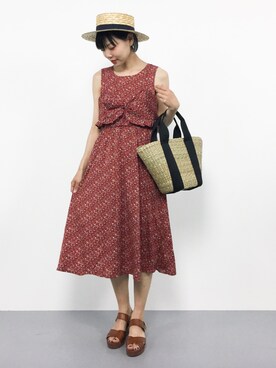 「cache cache（カシュ カシュ）のアイテム（かごバッグ）」を使った、ambiさん（レディース・160cm）の夏コーディネート