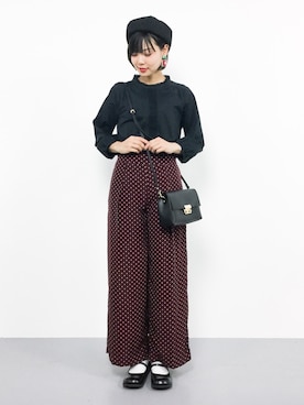 「le.coeur blanc（ルクールブラン）のデシンドットプリントワイドパンツ（その他パンツ）」を使った、ambiさん（レディース・160cm）の夏コーディネート