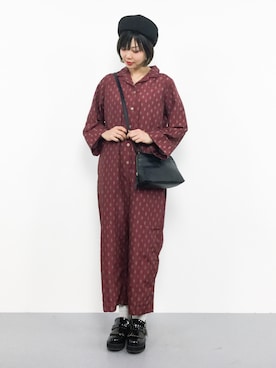 「レトロ」｜「アイテム（つなぎ/オールインワン）」を使った、ambiさん（レディース・160cm）の秋コーディネート