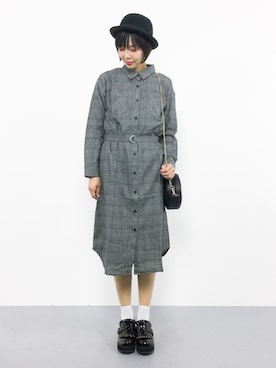 「グレンチェック」｜「アイテム（シャツワンピース）」を使った、ambiさん（レディース・160cm）の秋コーディネート