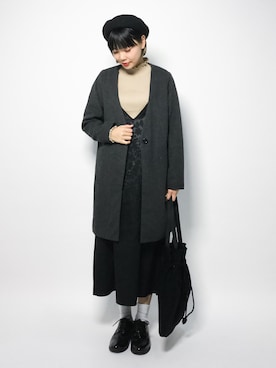 「select MOCA（セレクトモカ）のアイテム（ノーカラージャケット）」を使った、ambiさん（レディース・160cm）の秋コーディネート