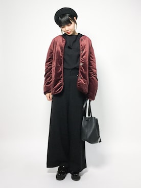 「POU DOU DOU（プードゥドゥ）のアイテム（ノーカラージャケット）」を使った、ambiさん（レディース・160cm）の秋コーディネート