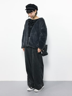 「ファーコート」｜「アイテム（キャスケット）」を使った、ambiさん（レディース・160cm）の冬コーディネート