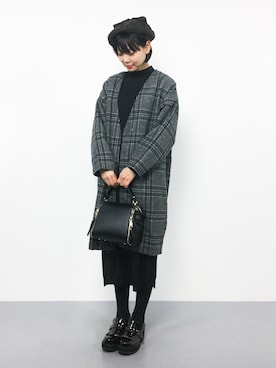 「Luz Llena（ラズレナ）のアイテム（ノーカラージャケット）」を使った、ambiさん（レディース・160cm）の冬コーディネート