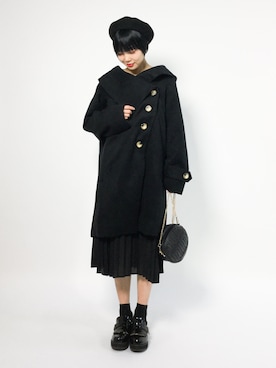 「オールブラック」｜「アイテム（ピーコート）」を使った、ambiさん（レディース・160cm）の冬コーディネート