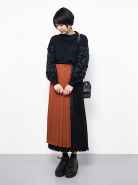 「AMERICAN HOLIC（アメリカンホリック）のプリーツロングスカート（スカート）」を使った、ambiさん（レディース・160cm）の冬コーディネート