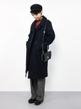 「BEAMS BOY（ビームスボーイ）のアイテム（ピーコート）」を使った、ambiさん（レディース・160cm）の冬コーディネート