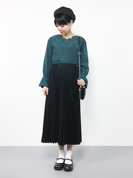 「AMERICAN HOLIC（アメリカンホリック）のプリーツロングスカート（スカート）」を使った、ambiさん（レディース・160cm）の冬コーディネート