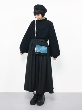 「titivate（ティティベイト）のボトルネックボリュームスリーブニット（ニット/セーター）」を使った、ambiさん（レディース・160cm）の冬コーディネート