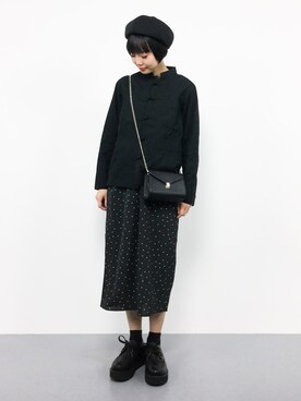 「BEAMS BOY（ビームスボーイ）のアイテム（ノーカラージャケット）」を使った、ambiさん（レディース・160cm）の冬コーディネート
