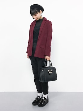 「select MOCA（セレクトモカ）のアイテム（ノーカラージャケット）」を使った、ambiさん（レディース・160cm）の冬コーディネート